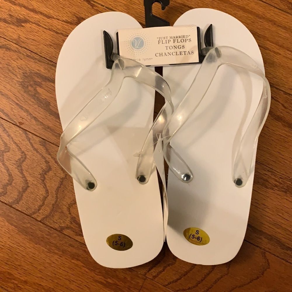 Victoria Lynn “Just married” flip-flops size small 5-6 or size medium 7-8.  NWT